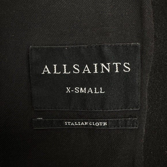 All Saints Oren Rib Wool Coat Women XS Black Long Sleeves Overcoat Italian Cloth - Picture 12 of 16